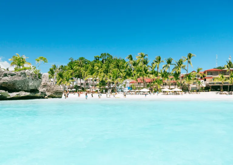 overview of the clear sea and white sand of boracay