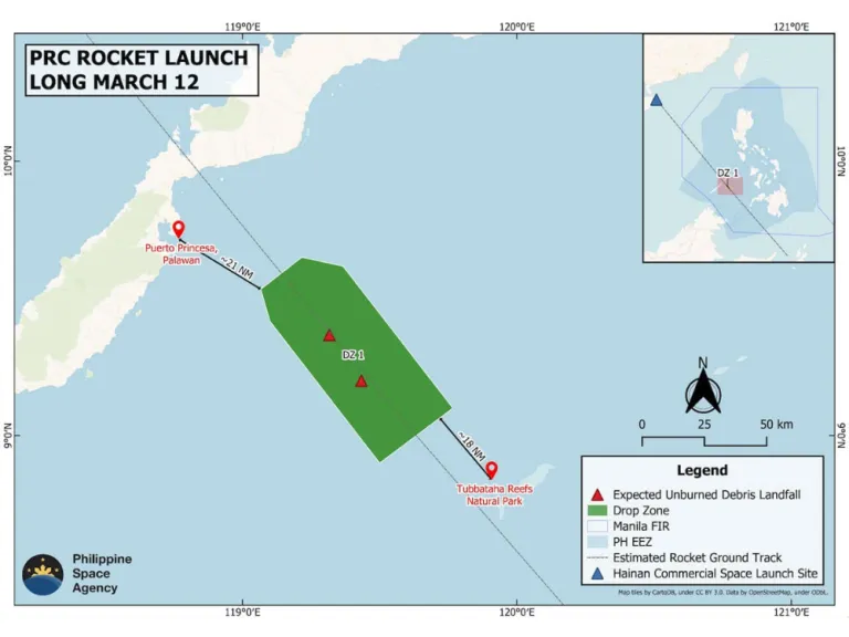 PhilSA Falling Debris Warning Issued Over Palawan Locals from a Chinese Rocket LaunchPhilippine Space Agency