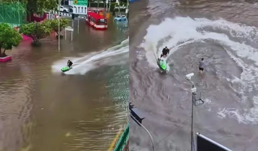 Thailand Jet Ski Rider Arrested After Viral Bangkok Flood Video image for article Thailand Jet Ski Rider Arrested After Viral Bangkok Flood Video